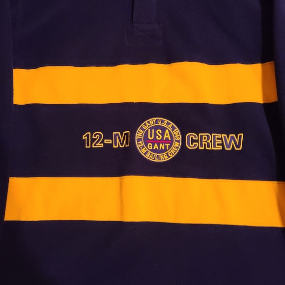(2002) Gant, Men's Long Sleeve Rugger Fleece, Blue with yellow trim, Size: Small - Picture 2 of 6